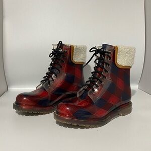 Kenneth Cole Reaction Red and Blue Plaid Winter Waterproof Boots